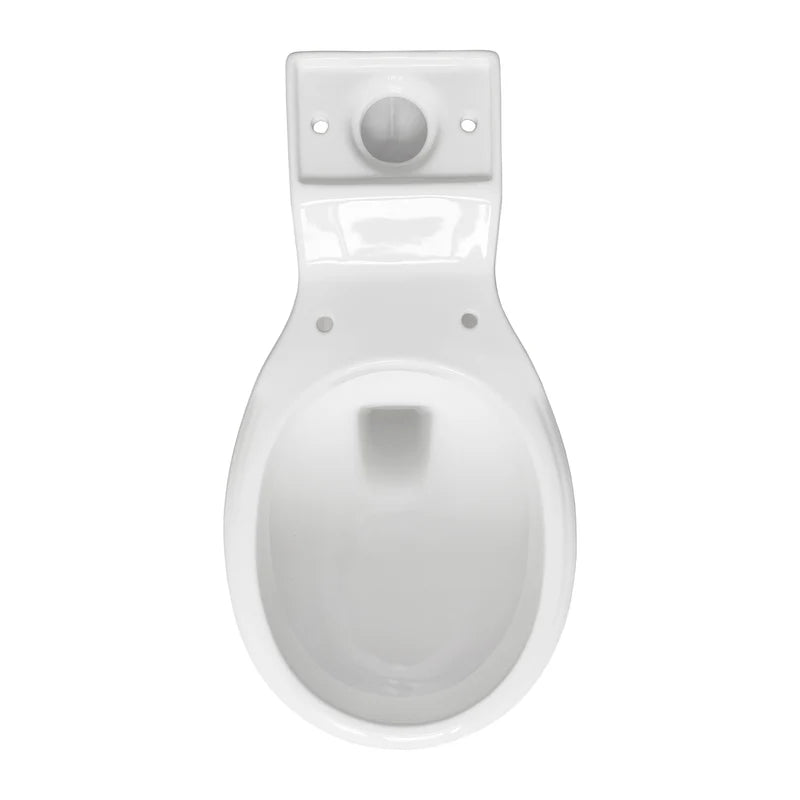 Traditional close coupled toilet with seat open showing bowl design and soft close hinges