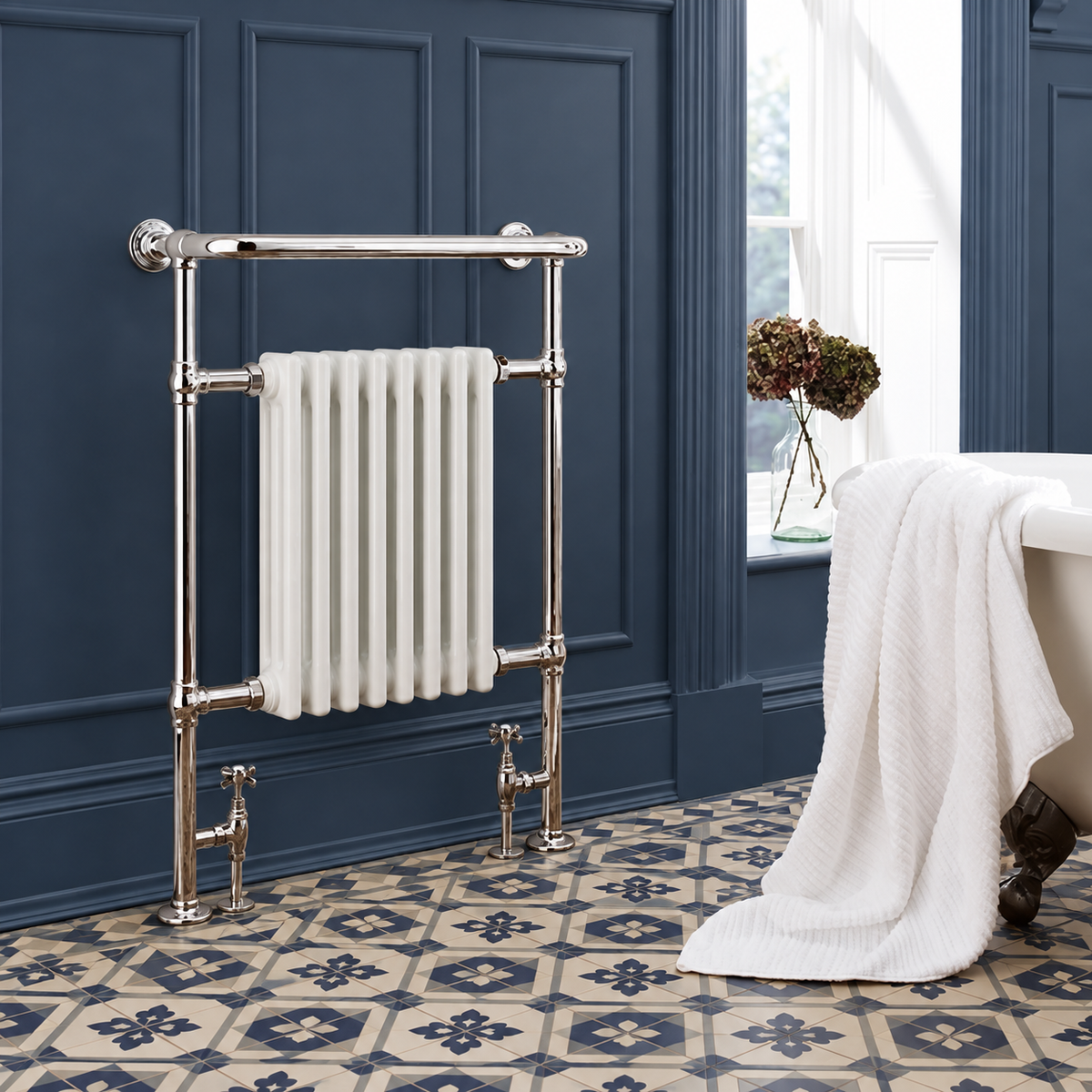 Thermwell Heritage Traditional Towel Rail Radiator 675 x 945mm – Chrome & White