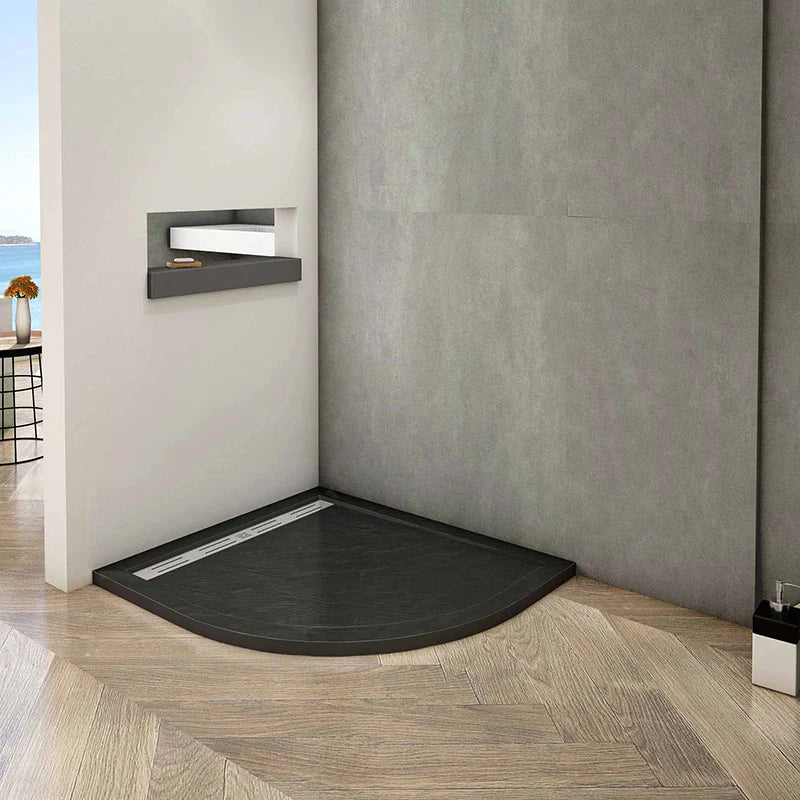 Black Slate Effect Quadrant Shower Tray 900 x 900 30mm Slimline Stone Resin