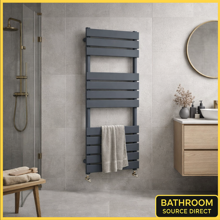 Anthracite Flat Panel Heated Towel Rail Radiator 1200 x 450 / 1200 x 600