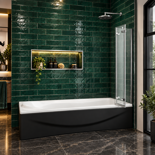 chrome-side-view
Vitrano 1000mm three fold chrome bath screen shown fitted beside a white bath