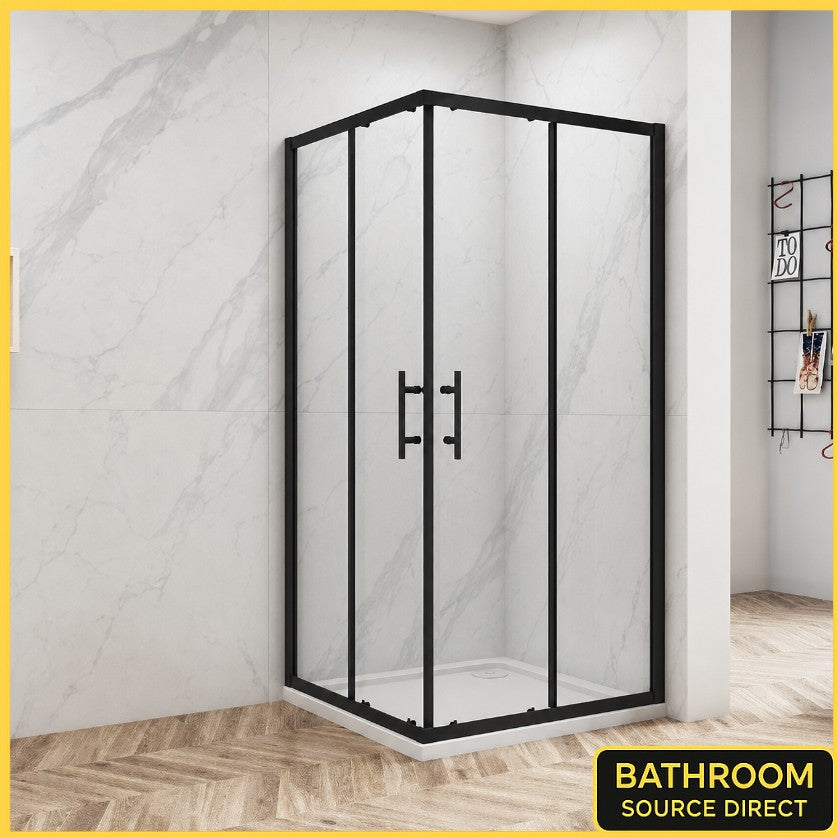 Vitrano 1000 x 1000mm matt black corner entry shower enclosure with clear glass