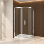 Front view of Vitrano 1000 x 800mm offset quadrant shower enclosure with chrome frame