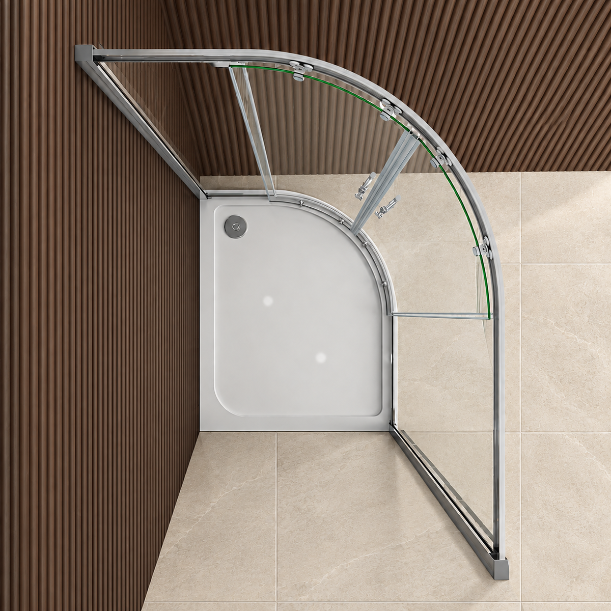 Overhead view of Vitrano 1000 x 800mm reversible offset quadrant shower enclosure