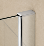 Close up of the polished chrome wall profile on the Vitrano 350mm fixed bath screen