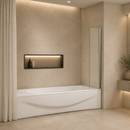 Vitrano mini fixed bath screen with 6mm clear glass in a modern bathroom
