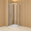 Vitrano 800 x 800mm chrome quadrant shower enclosure in a light oak panelled bathroom