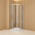 Vitrano 800 x 800mm chrome quadrant shower enclosure in a light oak panelled bathroom