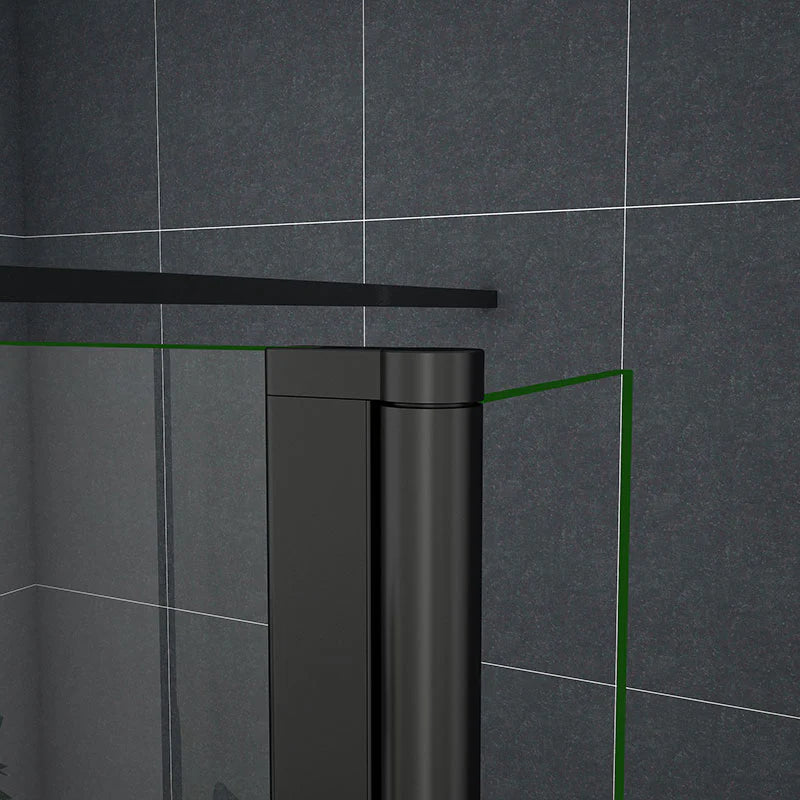 Close-up of 8mm toughened safety glass edge on walk-in shower screen