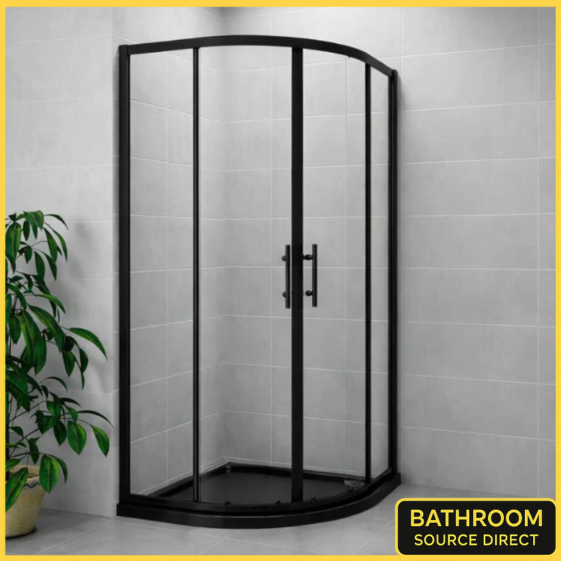 Vitrano 900mm Matt Black Quadrant Shower Enclosure With Sliding Doors And Black Tray