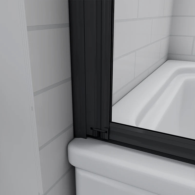 Top view of black folding bath shower screen showing panel layout and coverage