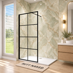 Vitrano black grid wet room screen with 8mm Easy Clean glass and matt black support bar
