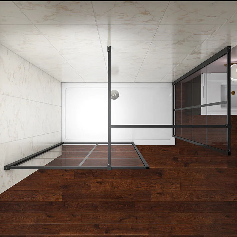 Matt Black Grid Wetroom Shower Screen In Minimal Open Wetroom Setting
