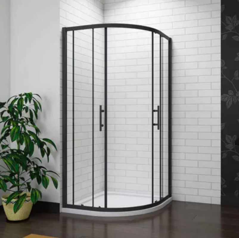 Front View Of Matt Black Quadrant Shower Enclosure With Curved Sliding Doors
