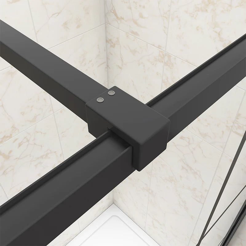 Close Up Of Matt Black Support Arm Connector On Grid Shower Screen