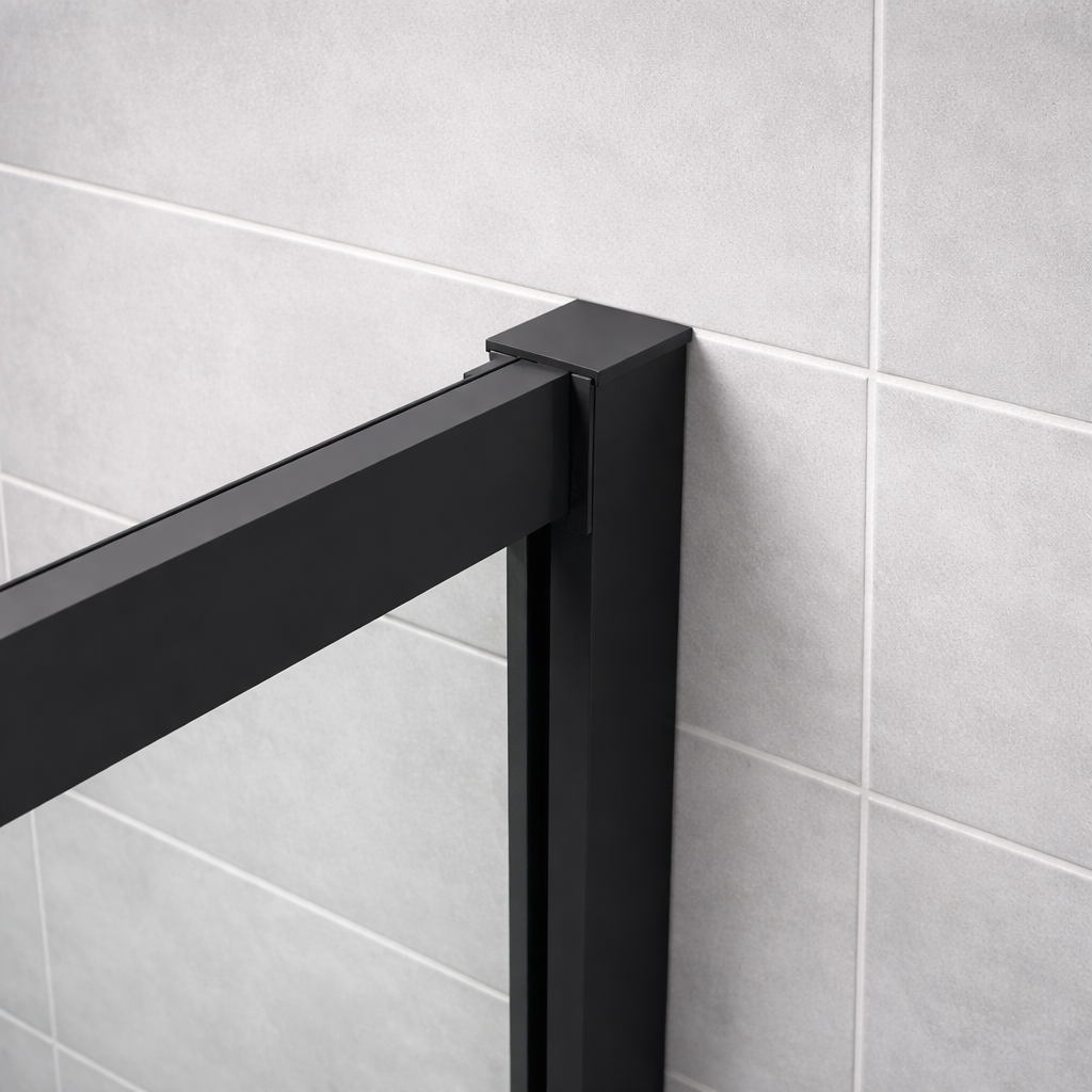 Vitrano 900mm matt black quadrant shower enclosure wall profile detail