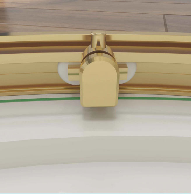 Close Up Of Brushed Brass Sliding Door Roller On Quadrant Shower Enclosure