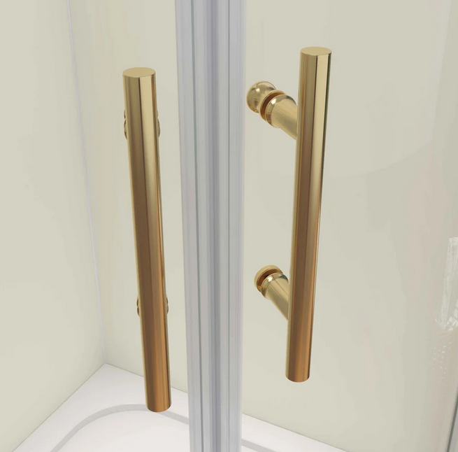 Brushed Gold Shower Door Handle Detail On Quadrant Shower Enclosure