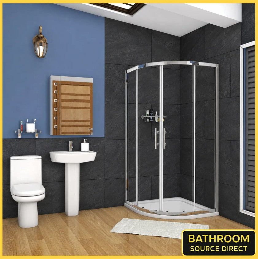 Vitrano chrome quadrant shower enclosure with sliding doors in a modern bathroom