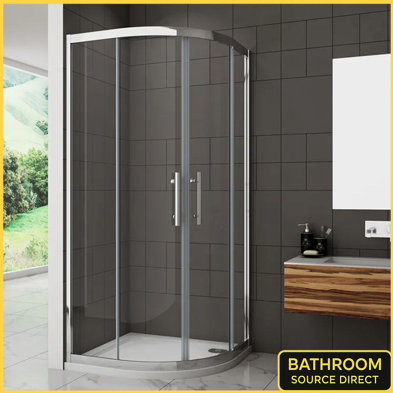 Vitrano Chrome Quadrant Shower Enclosure With Curved Sliding Doors And Chrome Handles