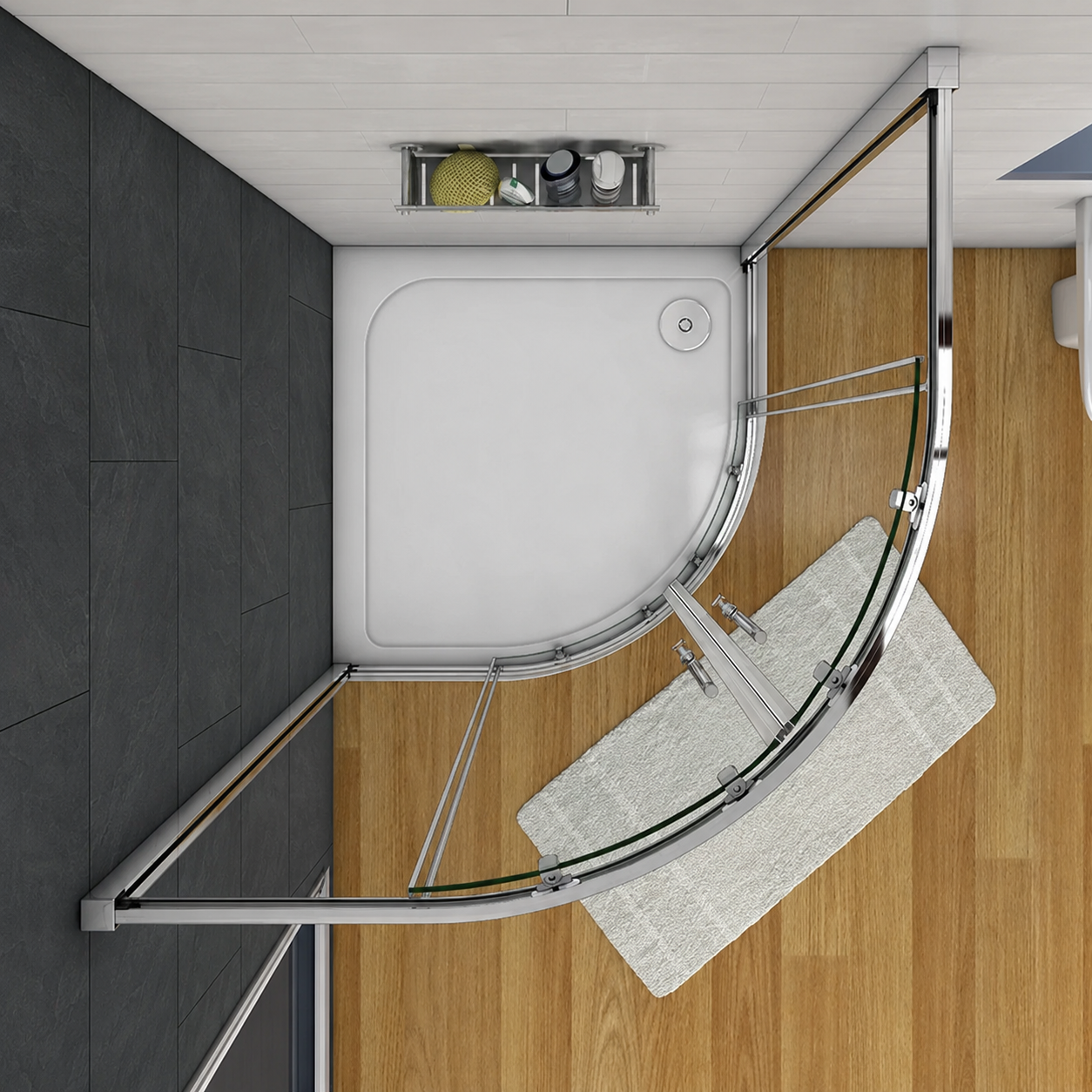 enclosure-opening-view-right.webp
Overhead view showing the Vitrano quadrant enclosure sliding-door opening