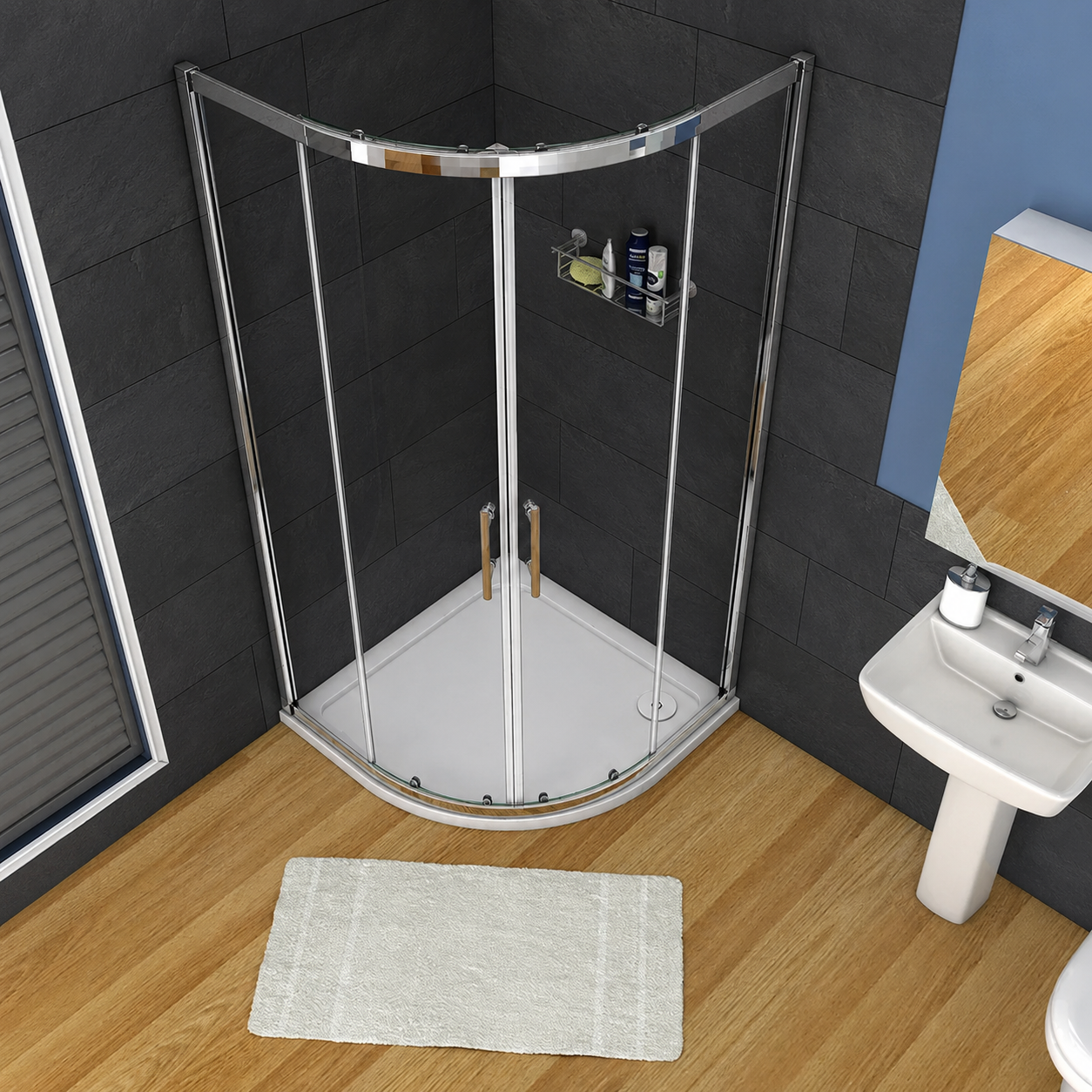 Vitrano chrome quadrant shower enclosure viewed from the opposite bathroom angle