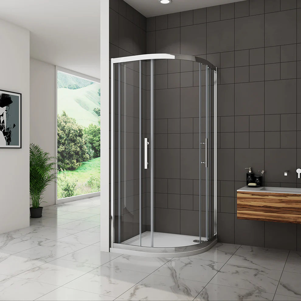 Side View Of Chrome Framed Quadrant Shower Enclosure With Sliding Doors