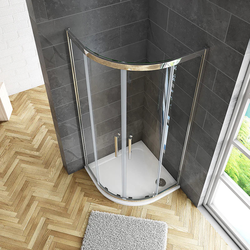 Top Down View Of Chrome Quadrant Shower Enclosure And Curved Sliding Doors