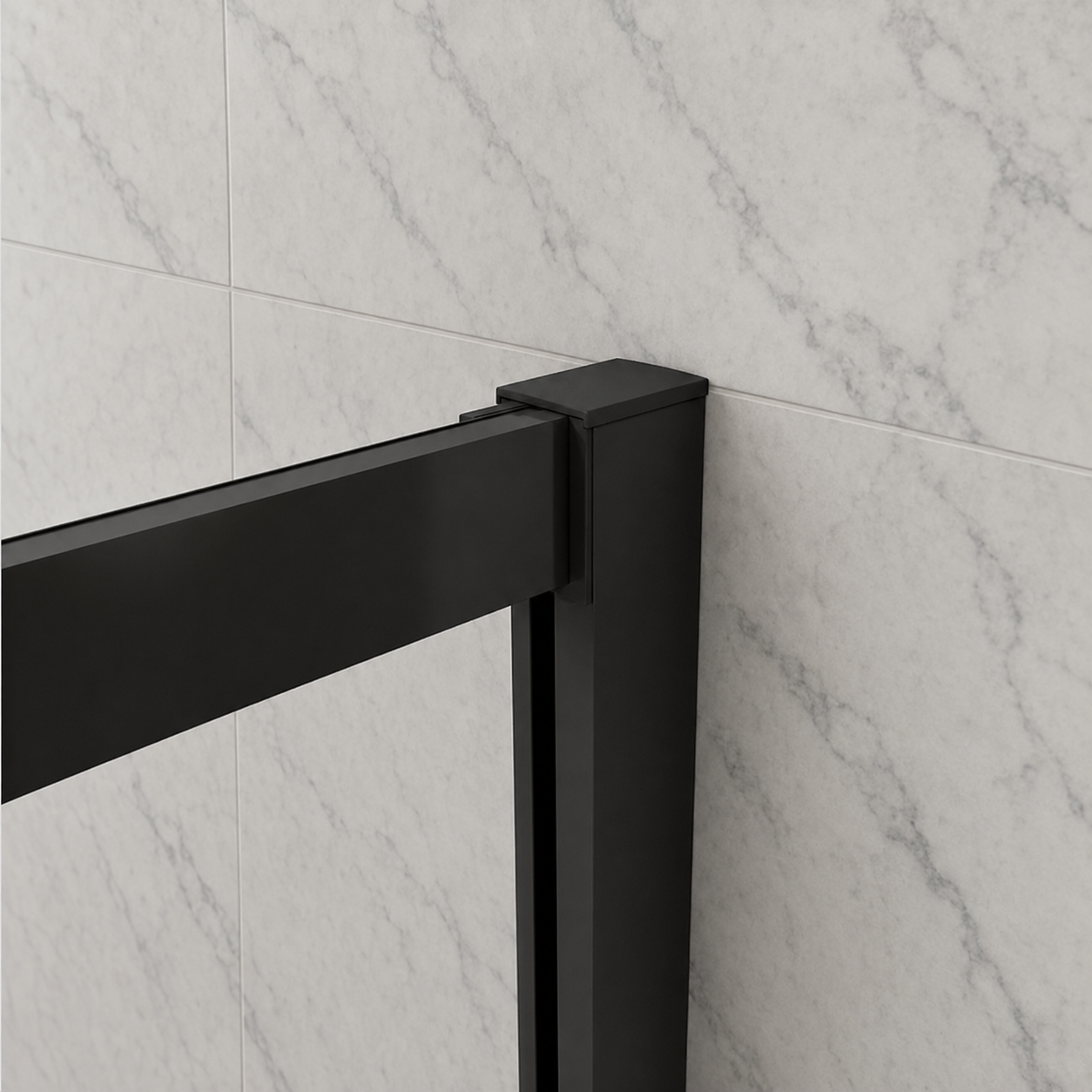 Adjustable matt black wall profile on the Vitrano corner entry shower enclosure
