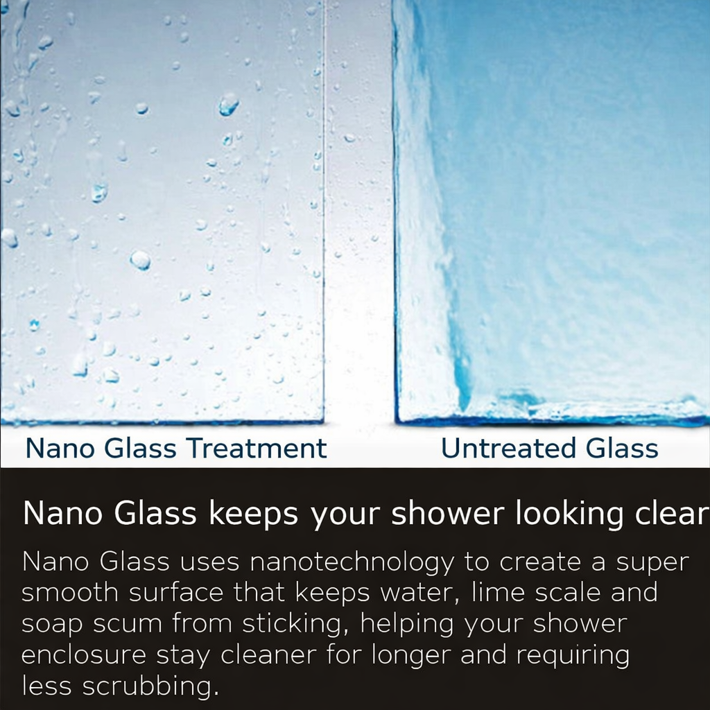 Easy clean shower glass coating demonstrating water repellent surface on panel