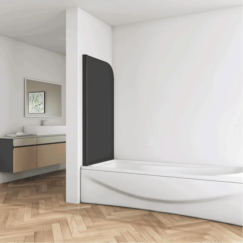 Alternative bathroom layout showing folding bath shower screen on bathtub