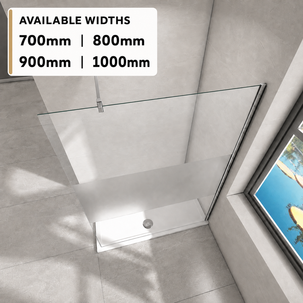 Vitrano frosted centre shower screen available in 700mm 800mm 900mm and 1000mm widths