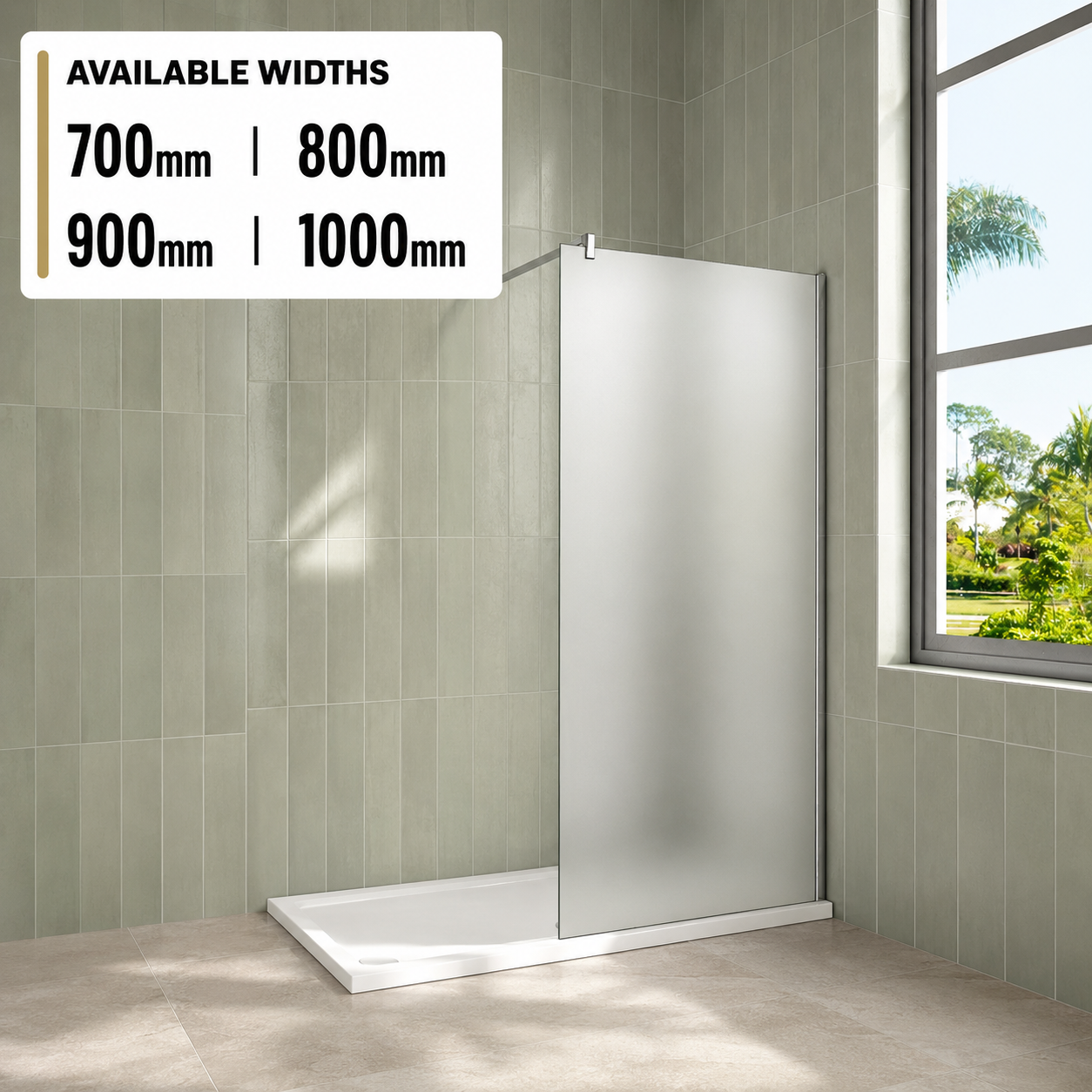 Vitrano full frosted shower screen available in 700mm 800mm 900mm and 1000mm widths