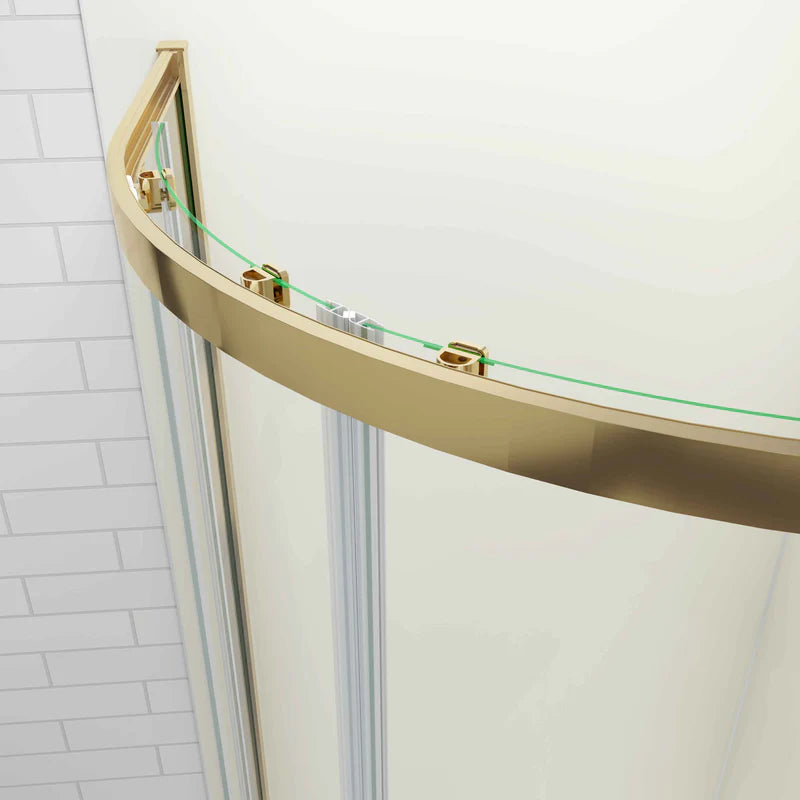 Close Up Of Curved Brushed Brass Top Frame On Quadrant Shower Enclosure