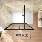 Overhead view of the Vitrano grid shower screen showing the matt black support bar and glass panel
