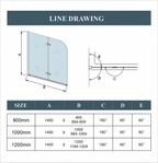 Vitrano matt black 2 fold pivot bath screen dimensions for 900 1000 & 1200mm sizes