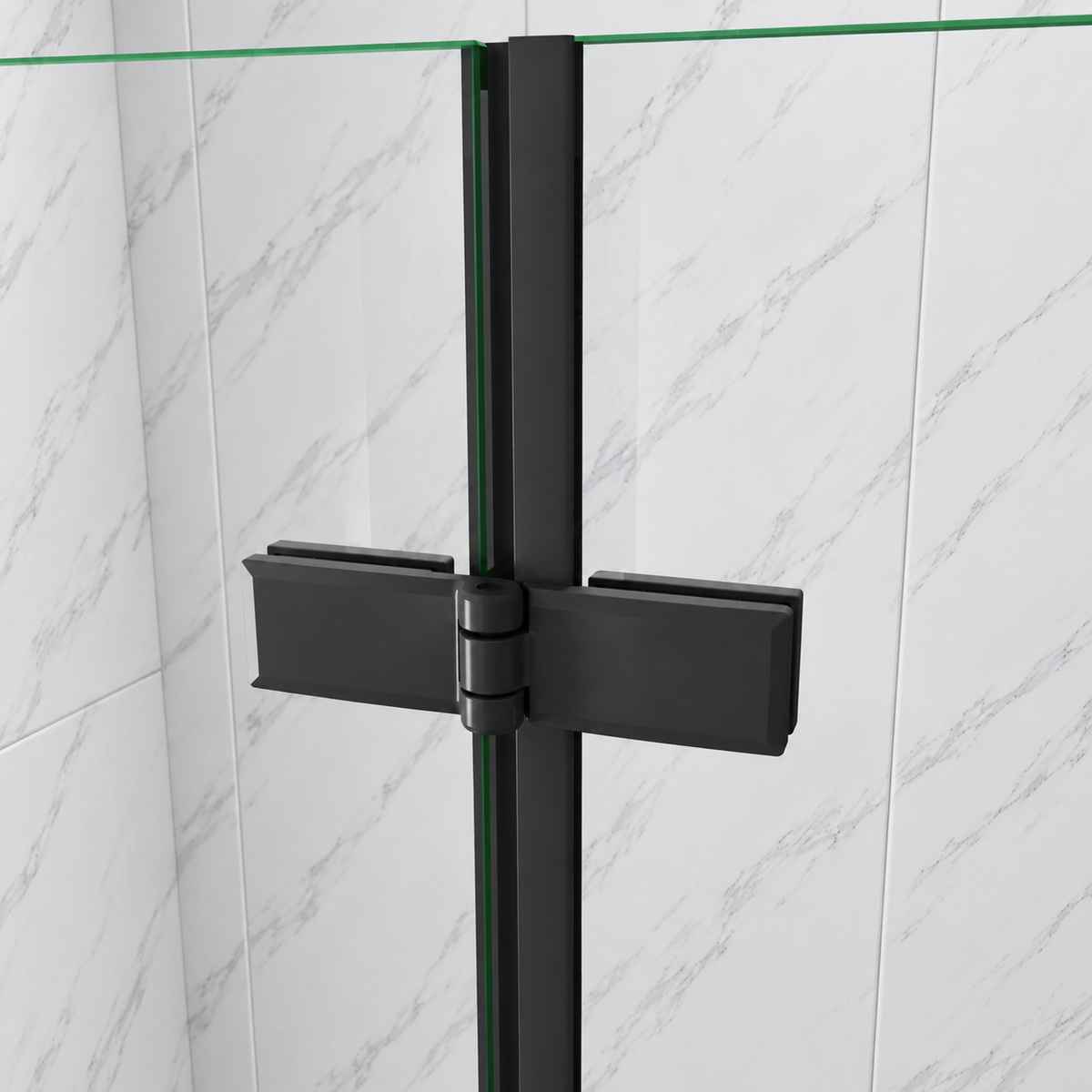 Vitrano matt black bath screen hinge detail