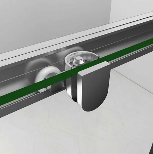 Close up of the quick release lower rollers on the Vitrano quadrant shower enclosure