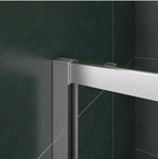 Close up of the upper roller system and chrome rail on the Vitrano shower enclosure