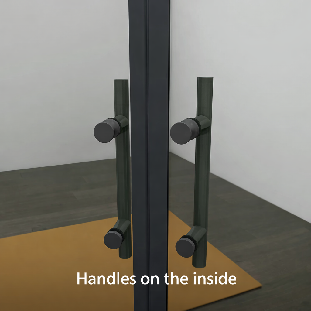 Inside View Of Matt Black Sliding Door Handles On Quadrant Shower Enclosure
