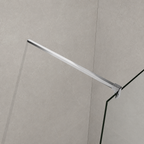 Polished chrome stabilising support bar and glass clamp detail