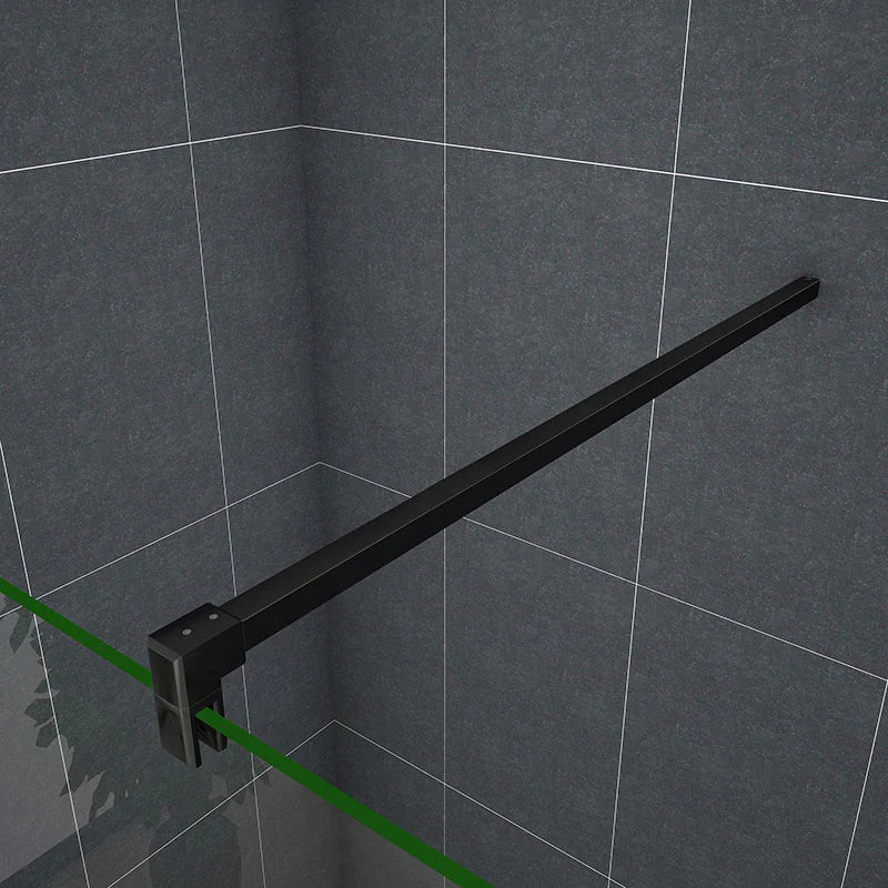 
Black stabilising support bar attached to walk-in shower screen glass panel