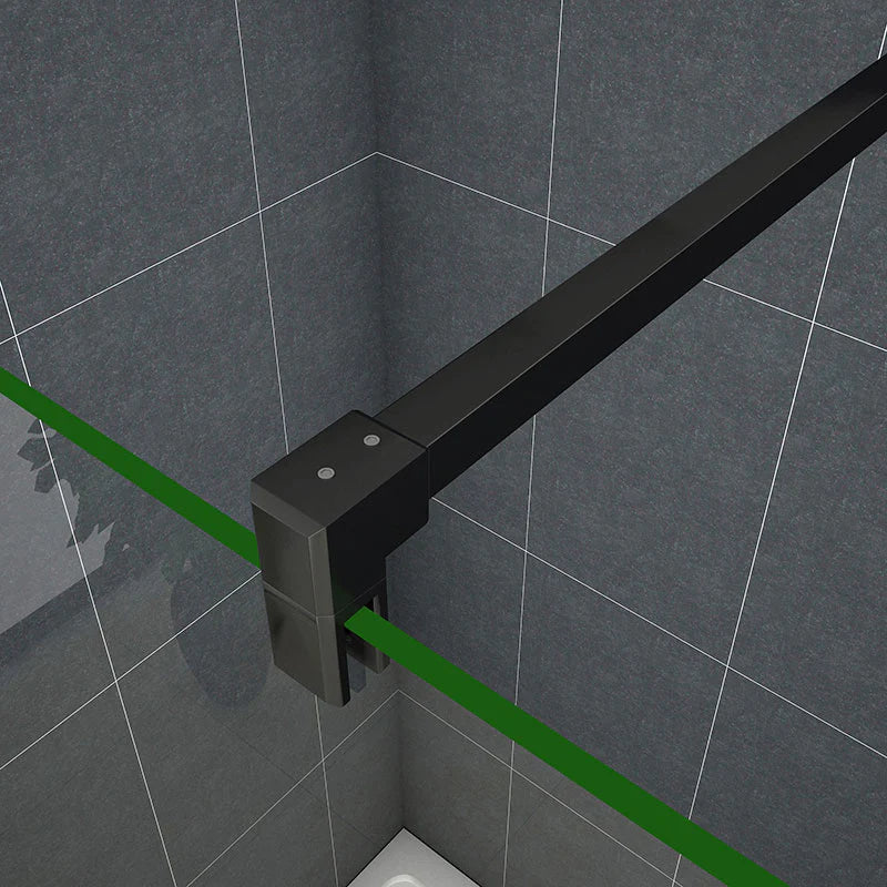 Detail of wall fixing bracket for black support bar on walk-in shower screen