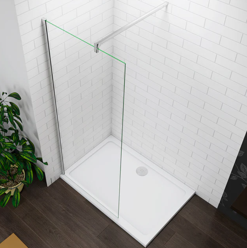 Walk In Shower Screen Angled View In Modern White Tiled Bathroom Setting