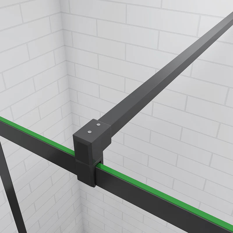 Close Up Of Glass Edge And Frame On Black Walk In Shower Screen