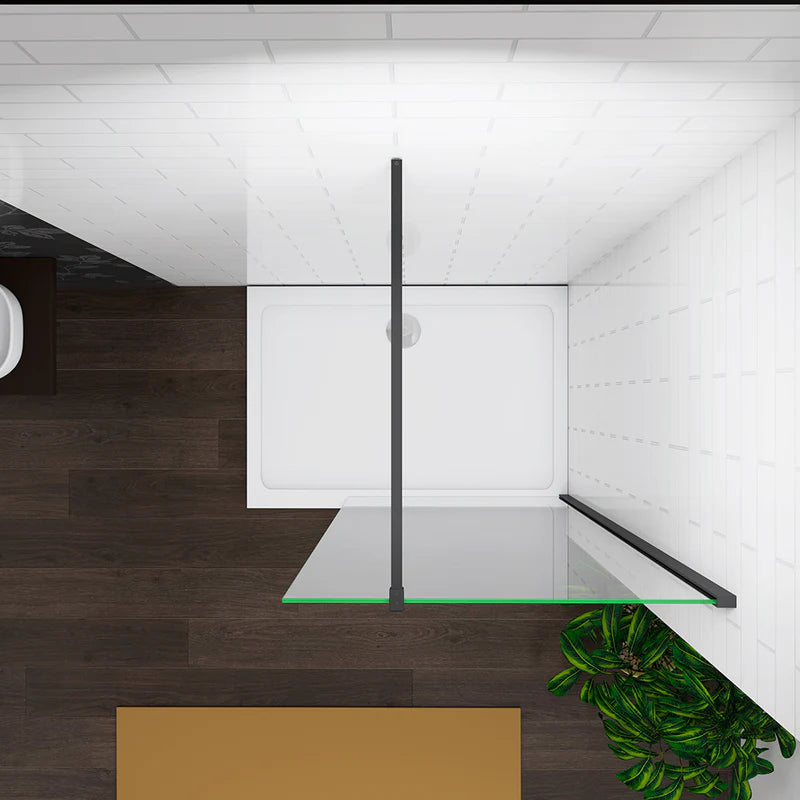Black Framed Walk In Shower Screen Overhead View Showing Glass Panel Layout