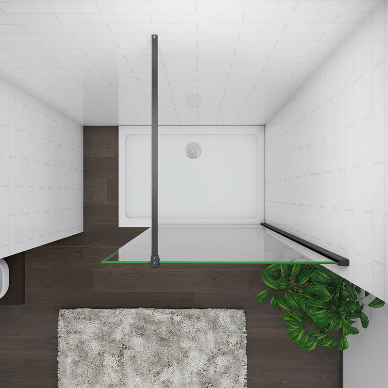 Black Framed Walk In Shower Screen Overhead View Showing Glass Panel Layout