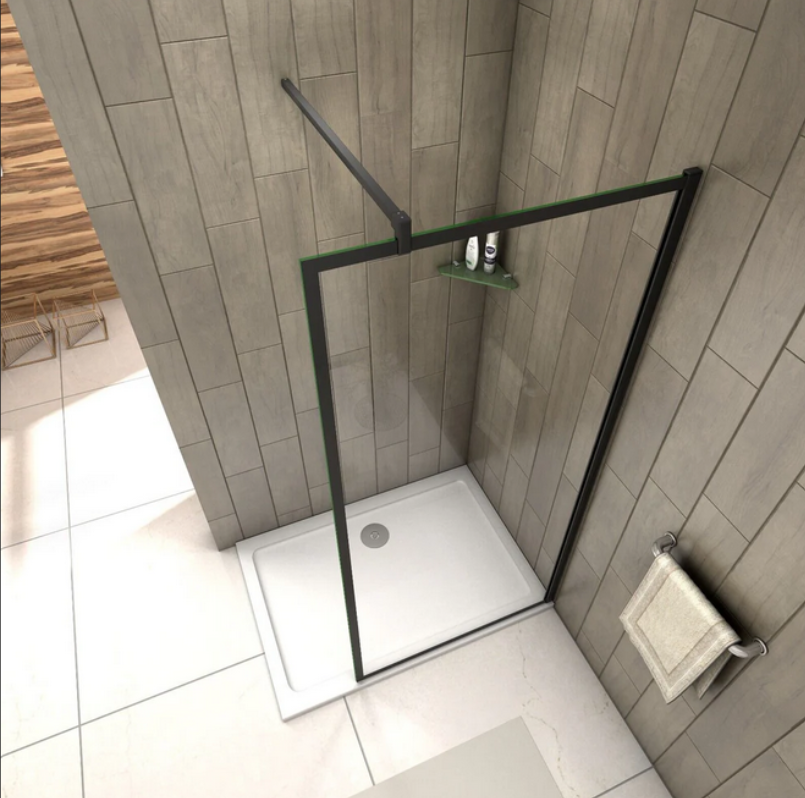 Black Framed Walk In Shower Screen Showing Room Layout And Glass Positioning