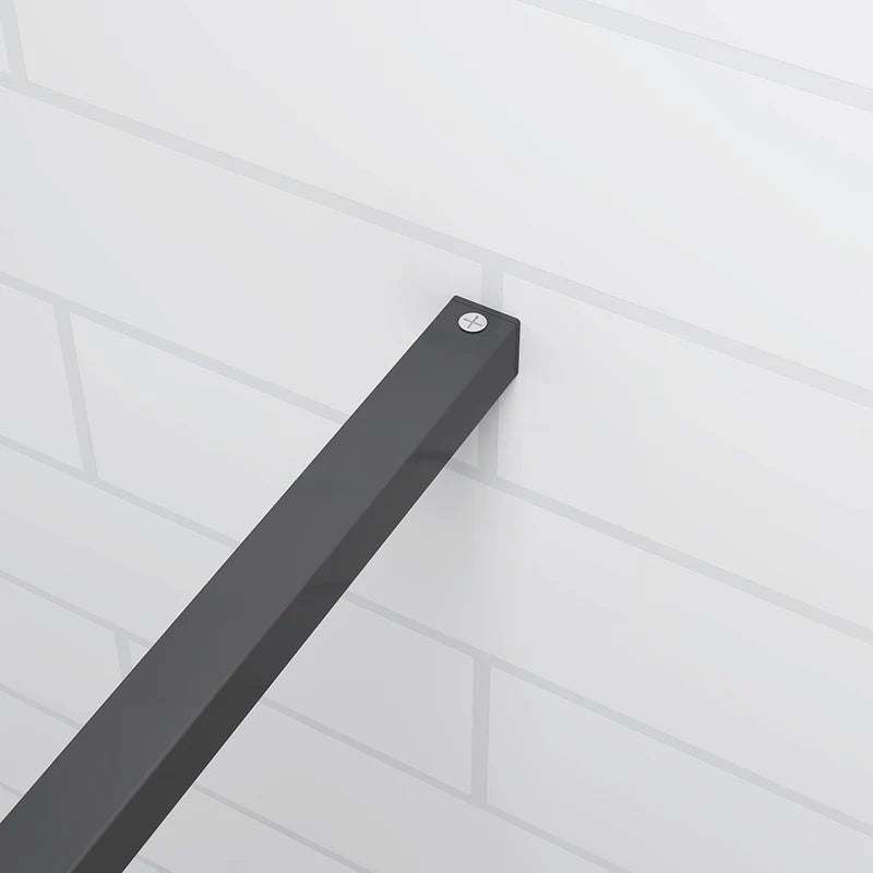 Close Up Of Support Bar On Black Framed Walk In Shower Screen