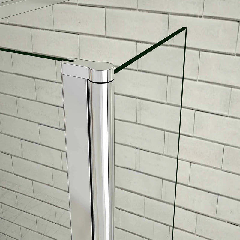 Close Up Of Chrome Frame And Glass Top Edge On Walk In Shower Screen